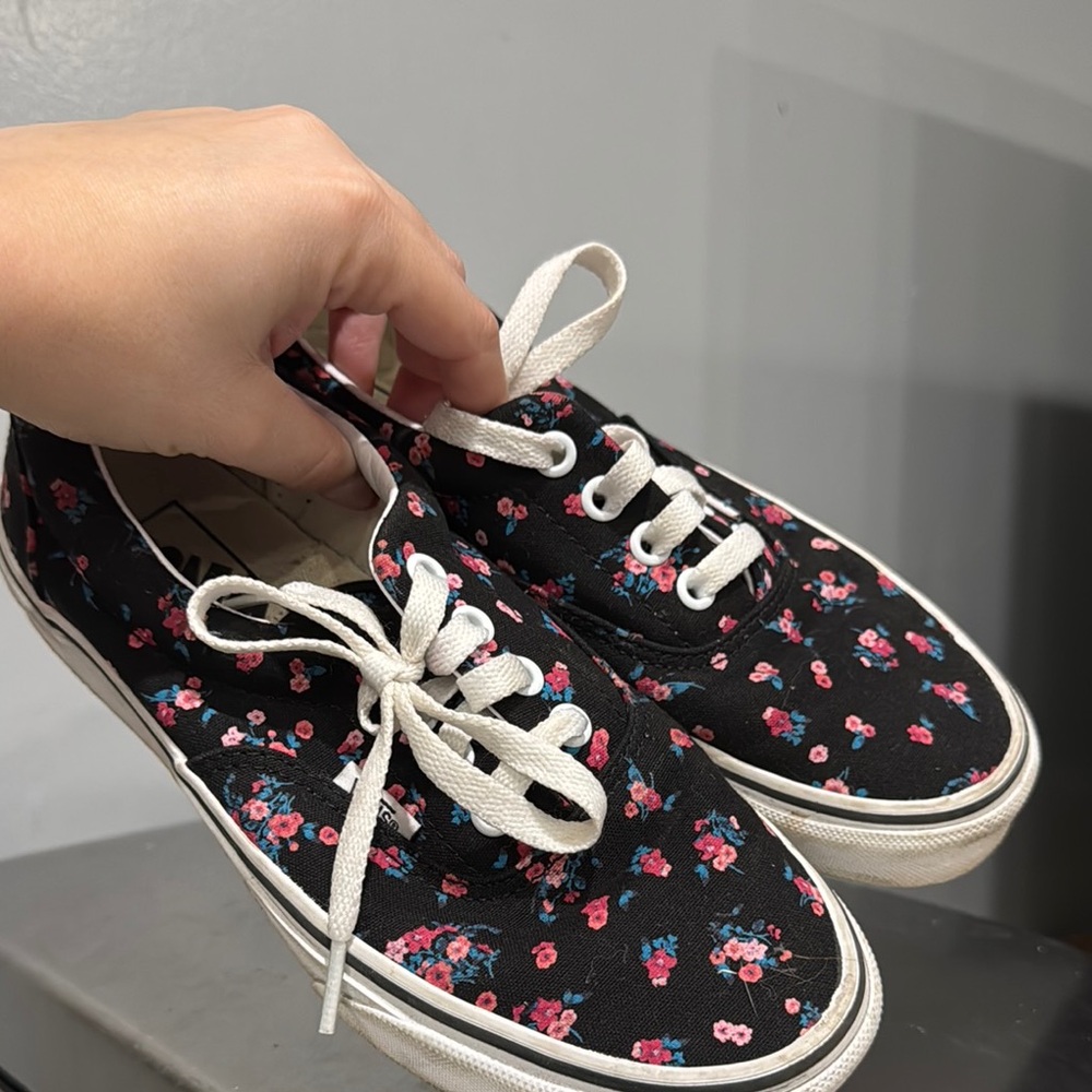 Vans Black and Pink Floral Canvas Sneakers